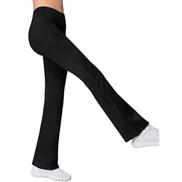 AENLLEY Girl Yoga Flare Wide Leg Tummy Control Stretchy Pants for Causal with Pockets 3 Pack