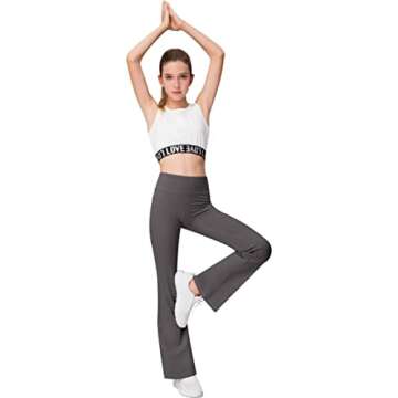 AENLLEY Girl Yoga Flare Wide Leg Tummy Control Stretchy Pants for Causal with Pockets 3 Pack