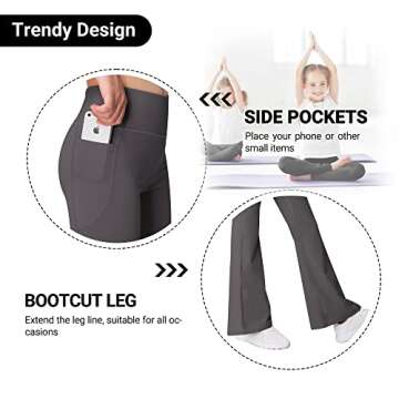 AENLLEY Girl Yoga Flare Wide Leg Tummy Control Stretchy Pants for Causal with Pockets 3 Pack