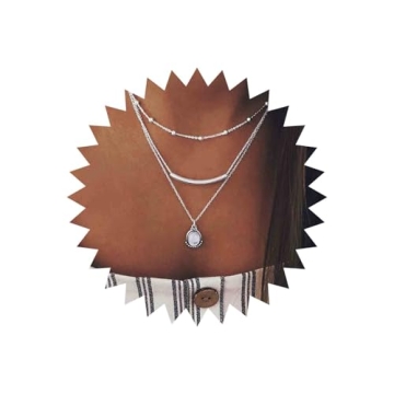 Yheakne Boho Layered Opal Moonstone Necklace Choker - Adjustable Silver Bar Jewelry for Women