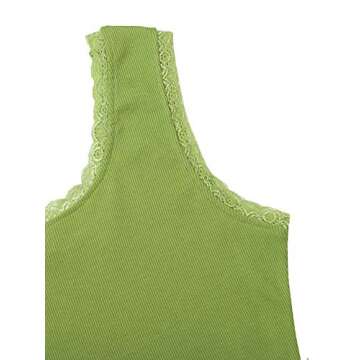 Verdusa Women's Contrast Lace Scoop Neck Solid Ribbed Tank Crop Top Lime Green M