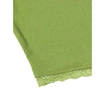 Verdusa Women's Contrast Lace Scoop Neck Solid Ribbed Tank Crop Top Lime Green M