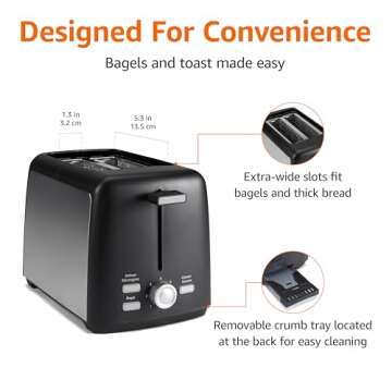 Amazon Basics 2 Slice Toaster - Extra Wide Slots & 7 Settings