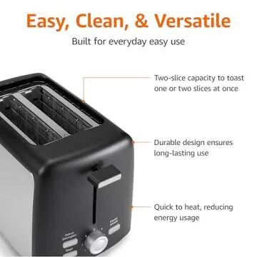Amazon Basics 2 Slice Toaster - Extra Wide Slots & 7 Settings