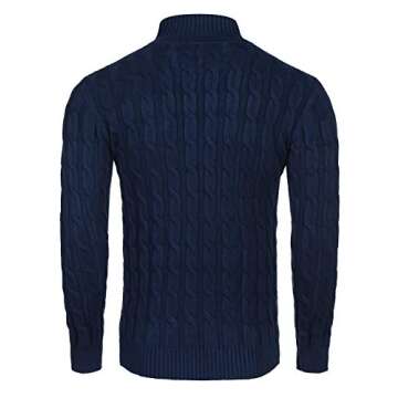 COOFANDY Men's Slim Fit Turtleneck Sweater Casual Twisted Knitted Pullover Sweaters, Navy Blue, Large