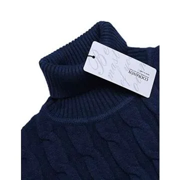 COOFANDY Men's Slim Fit Turtleneck Sweater Casual Twisted Knitted Pullover Sweaters, Navy Blue, Large