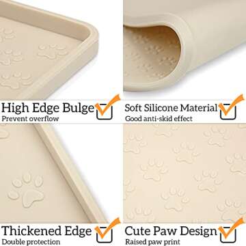 Ptlom Silicone Pet Placemat for Dog and Cat, Waterproof Non-Slip Pet Feeding Bowl Mats for Food and Water, Small Medium Large Tray Mat Prevent Residues from Spilling to Floor, Beige, 24.5" 16.5"