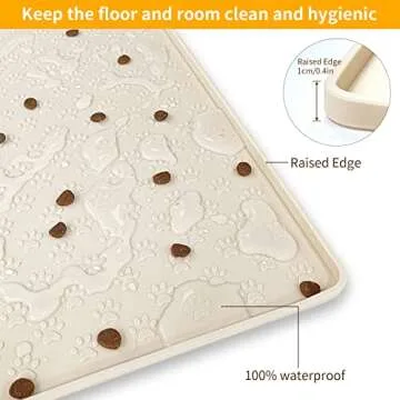 Ptlom Silicone Pet Placemat for Dog and Cat, Waterproof Non-Slip Pet Feeding Bowl Mats for Food and Water, Small Medium Large Tray Mat Prevent Residues from Spilling to Floor, Beige, 24.5" 16.5"