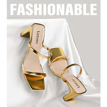 Leevar Square Toe Heels Sandals - White Black Nude Heels Chunky Two Strap Low Heels for Women Leathe...