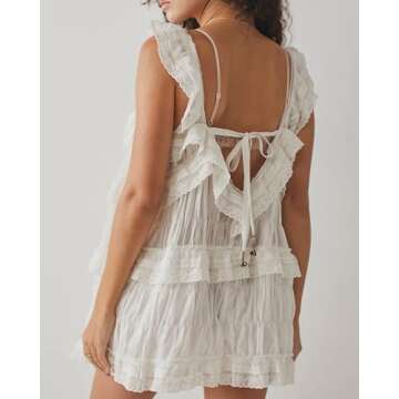 Gacaky Women's Summer Casual Sleeveless Rompers Ruffle Flowy Boho Sun Dress Loose Mini Dress with Built-in Shorts White XL