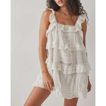 Gacaky Women's Summer Casual Sleeveless Rompers Ruffle Flowy Boho Sun Dress Loose Mini Dress with Built-in Shorts White XL