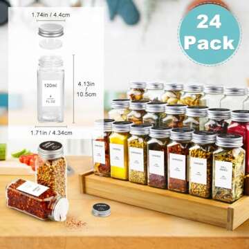 AISIPRIN 24 Pcs Glass Spice Jars with Labels for Perfect Organization