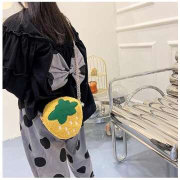 3D Cartoon Strawberry Plush Purse Red, Coin Wallets Cute Headset Bag and Hair Accessories Bag Fun Toy Key Gifts Goodie Bag with Lanyard