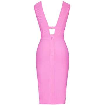 UONBOX Women's Sleeveless Deep V Neck Night Club Bodycon Bandage Dress Pinks
