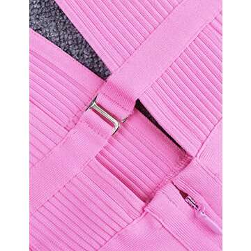 UONBOX Women's Sleeveless Deep V Neck Night Club Bodycon Bandage Dress Pinks
