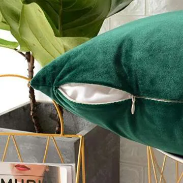 MERNETTE New Year/Christmas Decorations Velvet Soft Decorative Square Throw Pillow Cover Cushion Covers Pillowcase, Home Decor for Party/Xmas 20x20 Inch/50x50 cm, Dark Green, Set of 2
