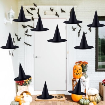 Halatool 10 Pieces Halloween Witch Hats, Floating Black Hanging Witch Hats Outdoor, Halloween Party ...