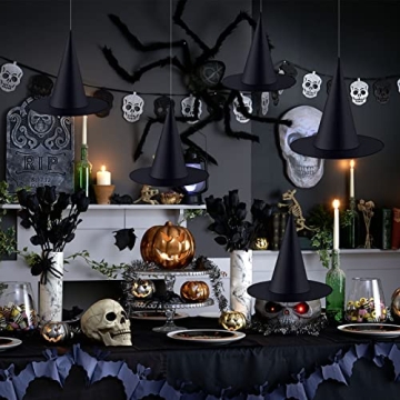 Halatool 10 Pieces Halloween Witch Hats, Floating Black Hanging Witch Hats Outdoor, Halloween Party Favors Witch Hat with 98 Feet Hanging Rope for Halloween Costume Accessories Party Decoration