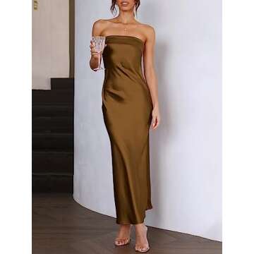 Caracilia Women's Summer Strapless Satin Tube Bodycon Backless Wedding Guest Maxi Dress 2025 Spring ...