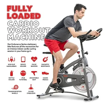 Sunny Health & Fitness Indoor Cycling Exercise Bike with Adjustable Resistance
