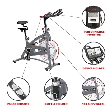 Sunny Health & Fitness Indoor Cycling Exercise Bike with Adjustable Resistance