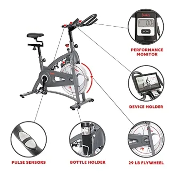 Sunny Health & Fitness Indoor Cycling Exercise Bike with Adjustable Resistance