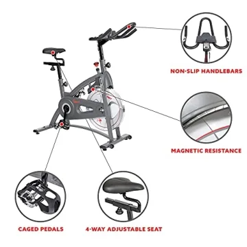 Sunny Health & Fitness Indoor Cycling Exercise Bike with Adjustable Resistance