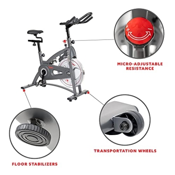 Sunny Health & Fitness Indoor Cycling Exercise Bike with Adjustable Resistance