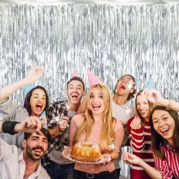 GOER Metallic Pink Tinsel Fringe Curtains for Parties