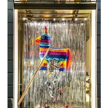 GOER 3.2 ft x 9.8 ft Metallic Tinsel Foil Fringe Curtains Party Photo Backdrop Party Streamers for Birthday,Graduation,New Year Eve Decorations Wedding Decor (Silver,1 Pack)