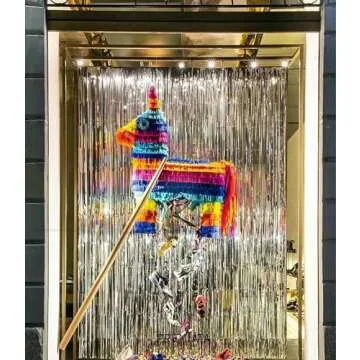 GOER Metallic Pink Tinsel Fringe Curtains for Parties