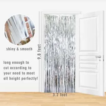 GOER Metallic Pink Tinsel Fringe Curtains for Parties