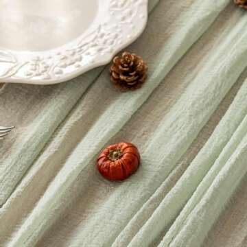 Keketo Sage Green Easter Table Runner St Patricks Day Cheesecloth 120 Inch 10 FT Rustic Boho Cheese ...
