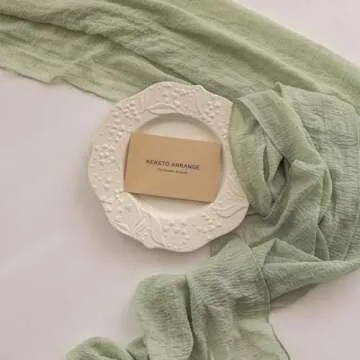 Keketo Sage Green Easter Table Runner St Patricks Day Cheesecloth 120 Inch 10 FT Rustic Boho Cheese Cloth Runner for Wedding Baby Shower Bridal Shower Sheer Gauze Centerpiece Spring Home Decorations