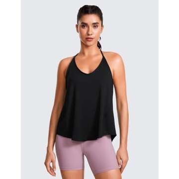 CRZ YOGA Lightweight Tie Back Tank Top - V Neck Spaghetti Strap Yoga Top