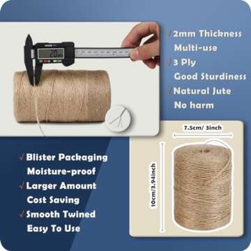 SMART&CASUAL 800 Ft Natural Jute Twine String Thin Ribbon Hemp Twine for Craft Plant Gift Wrapping C...