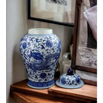24" Blue and White Dragon Porcelain Ginger Jar Vase