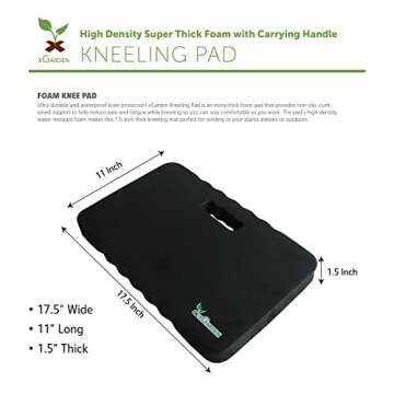 xGarden - Portable Kneeling Pad for Gardening - High Density Foam Kneeler with Carrying Handle - Extra Thick Foam Cushion - Waterproof - Versatile - Indoor or Outdoor - 17.5" x 11" x 1.5" - Black