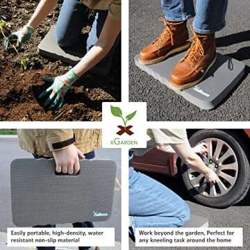 xGarden - Portable Kneeling Pad for Gardening - High Density Foam Kneeler with Carrying Handle - Extra Thick Foam Cushion - Waterproof - Versatile - Indoor or Outdoor - 17.5" x 11" x 1.5" - Black