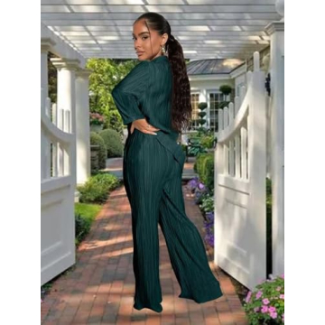 Ekaliy Women's Pleated 2 Piece Casual Pants Set