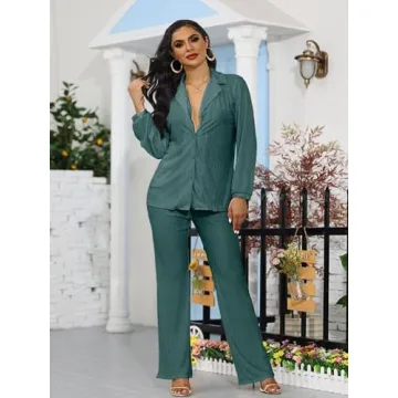 Ekaliy Women's Pleated 2 Piece Casual Pants Set