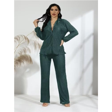 Ekaliy Women's Pleated 2 Piece Casual Pants Set