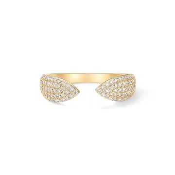 PAVOI 14K Yellow Gold Plated Cuff Statement Ring for Women | Cubic Zirconia Eternity Bands | Open Stackable Rings for Women | Size 7