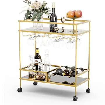 IKIFLY 2-Tier Glass Bar Cart - Elegant & Functional