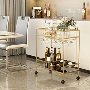 IKIFLY 2-Tier Glass Bar Cart - Elegant & Functional