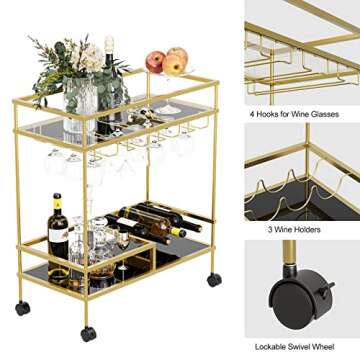 IKIFLY 2-Tier Glass Bar Cart - Elegant & Functional
