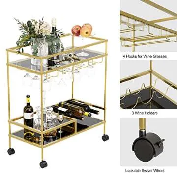 IKIFLY 2-Tier Glass Bar Cart - Elegant & Functional