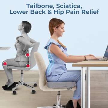 Seat Cushion for Office Chairs - Fits 18"x14" Seats, Tailbone, Coccyx Pain Relief - Butt, Pressure & Sciatica Relief - Gaming, Wheelchair, Car & Desk Pillow, Light Gray