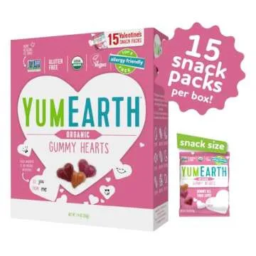 YumEarth Organic Valentine Sugarcoated Gummy Fruit Hearts - Fruity Candy, Gluten Free Snacks for Kid...