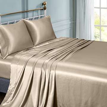Vonty Satin Sheets Queen Size Silky Soft Satin Bed Sheets Taupe Satin Sheet Set, 1 Deep Pocket Fitted Sheet + 1 Flat Sheet + 2 Pillowcases